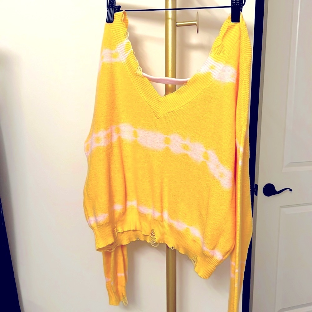 #011 Gently used yellow sweater shirt distressed top